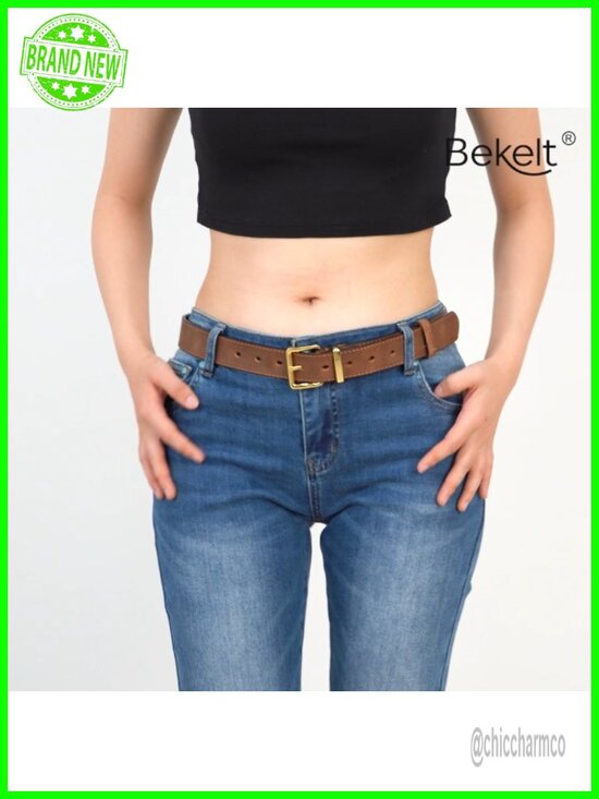 Genuine Leather Belt with Matte Gold/Silver Buckle for Jeans Pants main image 5